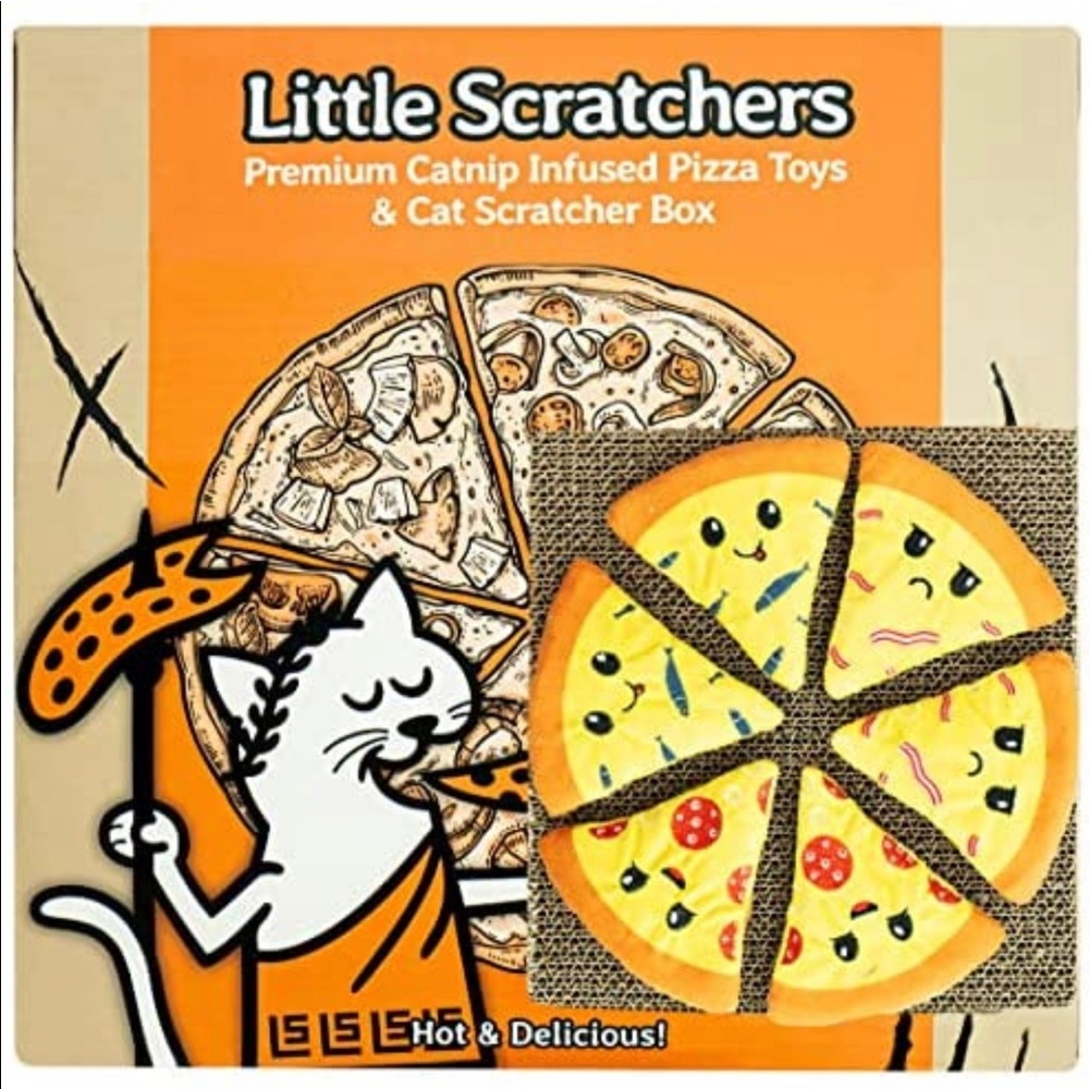 Little Scratchers- cat scratcher board and 6 catnip plushy toys